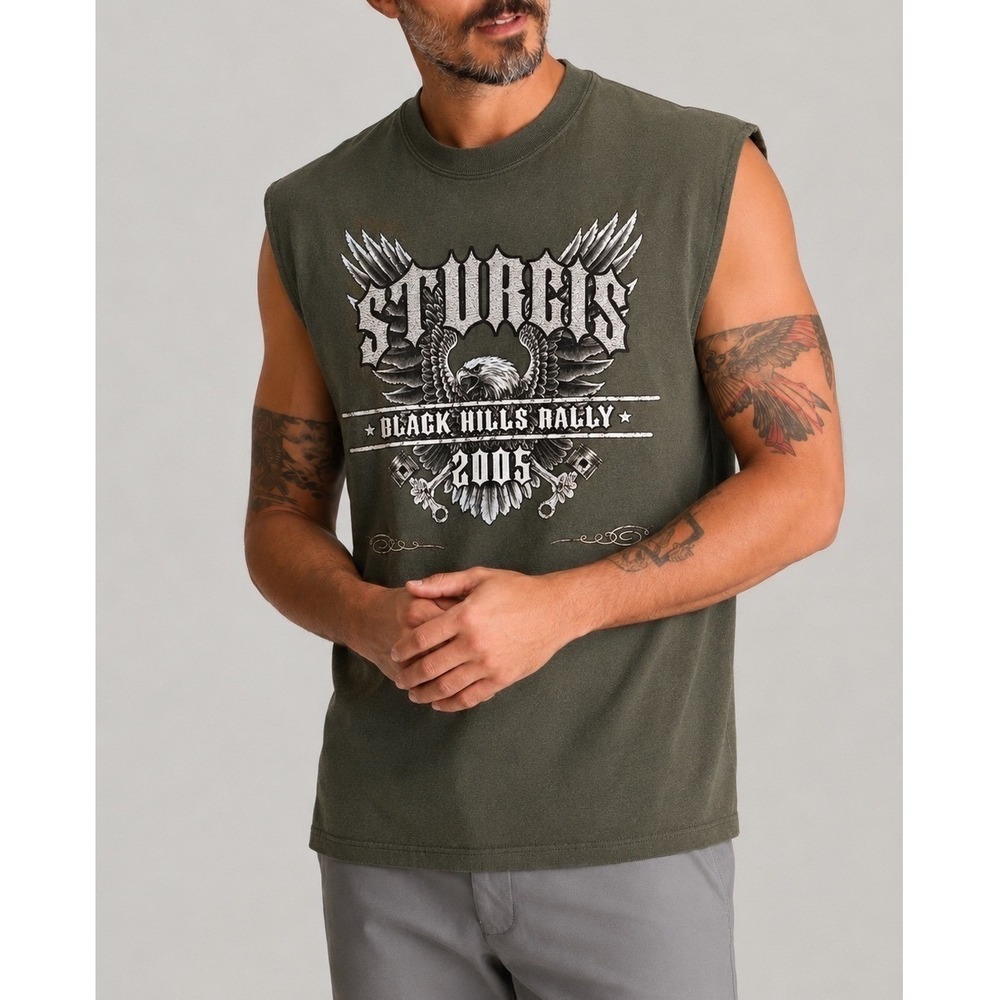2005 Sturgis Black Hills Rally Hunter Green Cut Off T-Shirt Top